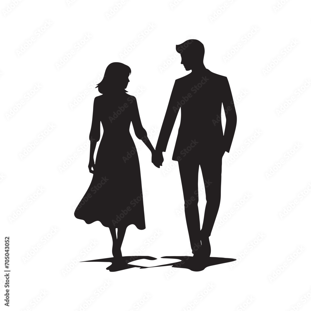 Couple Vector - Whispering Love Serenade Harmony: Captivating Silhouette with Couple Holding Hands - Holding Hand Couple Silhouette - Valentine Vector Stock