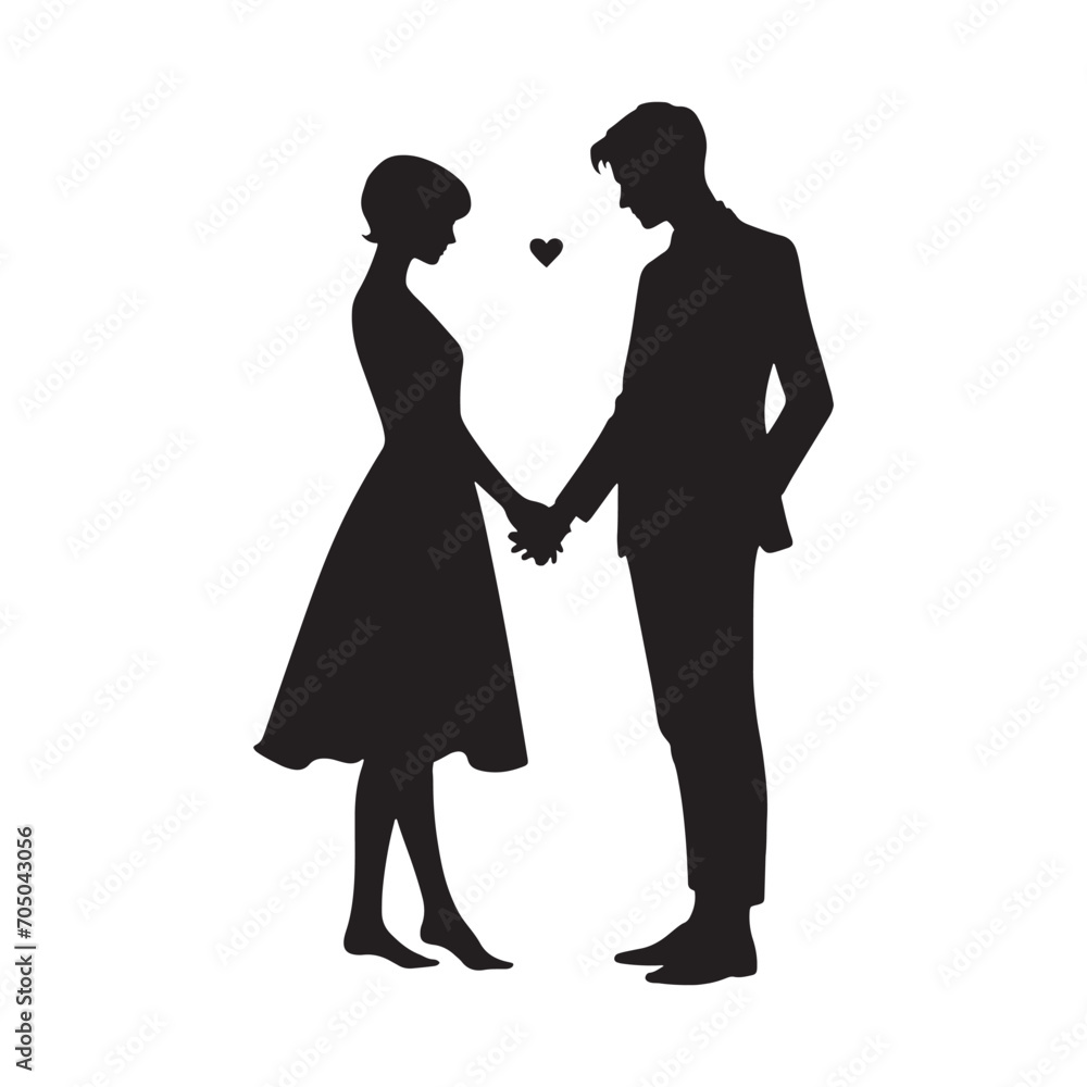Couple Vector - Ethereal Affection Unity: Romantic Silhouette with Couple Holding Hands - Holding Hand Couple Silhouette - Valentine Vector Stock
