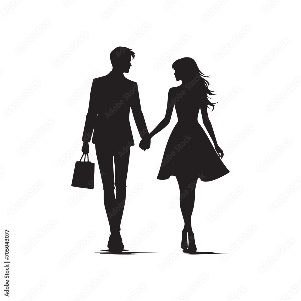 Couple Vector - Loving Twilight Bliss Harmony: Romantic Silhouette of Couple Holding Hands - Holding Hand Couple Silhouette - Valentine Vector Stock
