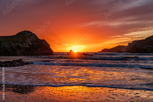 Canvas Print Sunset at Porth Dafarch Beach, Isle of Anglesey, Uk