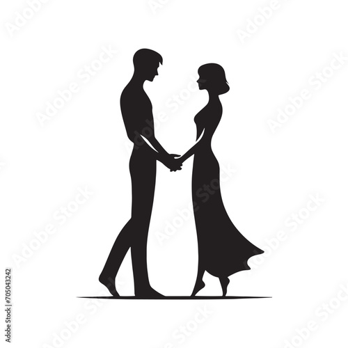 Couple Vector - Starry Nightfall Embrace: Enchanting Silhouette of Couple Holding Hands - Holding Hand Couple Silhouette - Valentine Vector Stock 