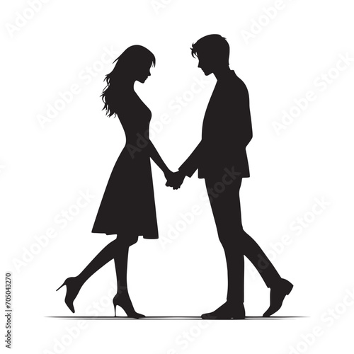 Couple Vector - Whispering Love Serenade Harmony: Captivating Silhouette with Couple Holding Hands - Holding Hand Couple Silhouette - Valentine Vector Stock
