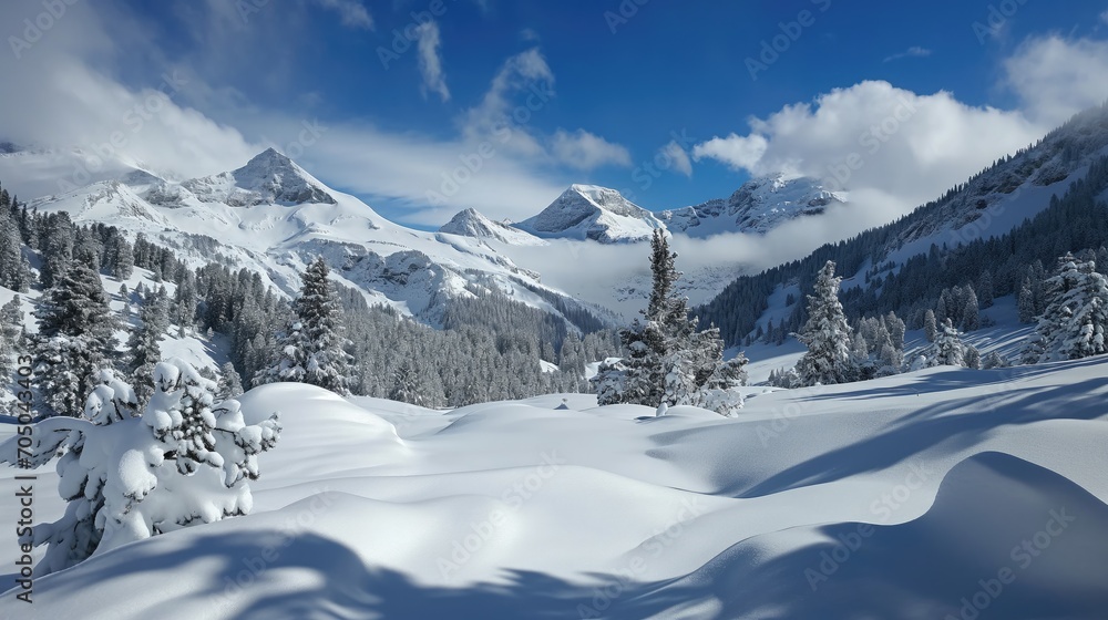 Natural landscape of snow-capped mountains