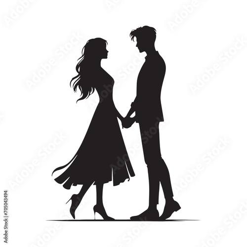 Couple Vector - Loving Twilight Bliss: Silhouette of Couple Holding Hands in the Moonlight - Holding Hand Couple Silhouette - Valentine Vector Stock 