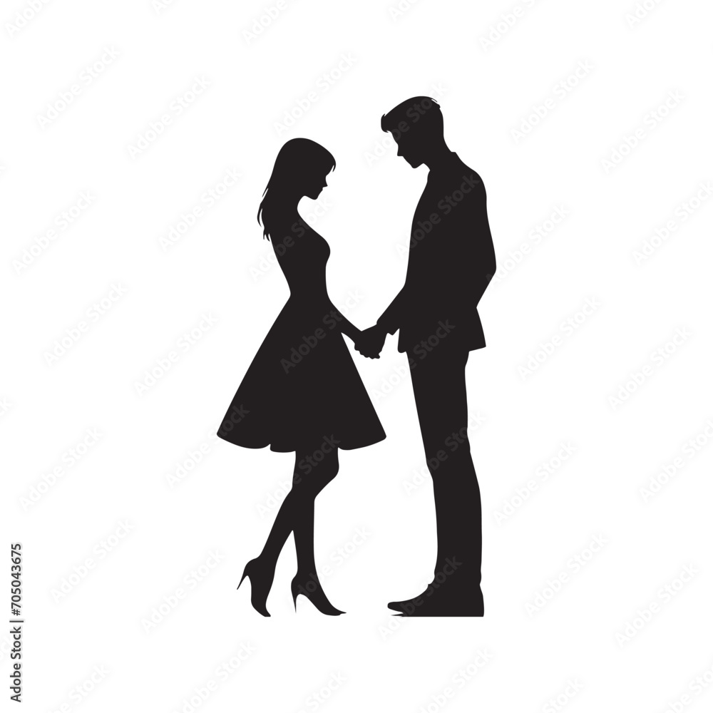 Couple Vector - Passionate Unity: Couple Holding Hands Silhouette in the Warm Glow - Holding Hand Couple Silhouette - Valentine Vector Stock
