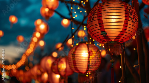 Chinatown red lantern lighting ornamental at night, Chinese new year and lantern festival concept.