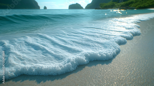 Close-up view of gentle waves rolling onto a sandy beach