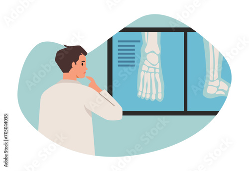 Orthopedic doctor looking at x-rays, cartoon vector illustration on white