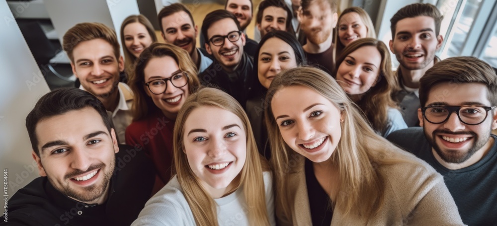 Group of young coworkers taking selfie during break. Team bonding. Group of young coworkers taking selfie during break. Team bonding.
