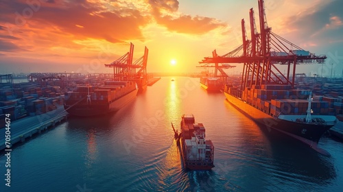 Sea container ship unloading in port