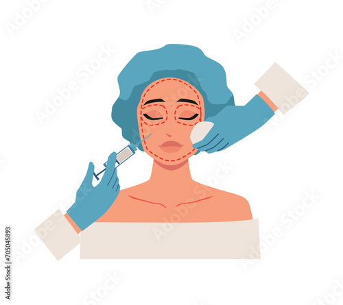 Plastic surgery design concept, female face, cartoon vector illustration