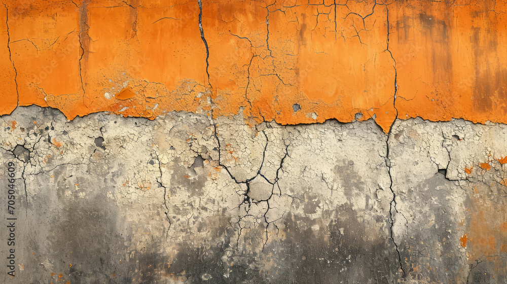 Cracked orange wall, grunge background