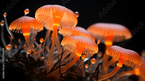 A cluster of fantasy orange neon glow in the dark