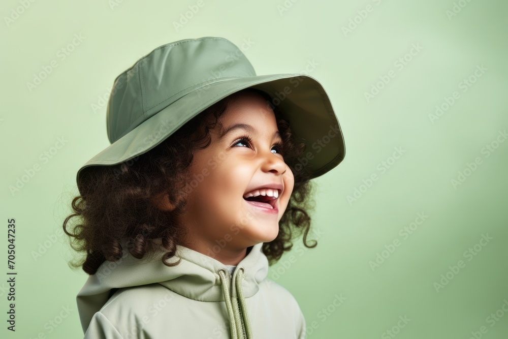 smiling african american little girl in green cap on green background smiling african american little girl in green cap on green background