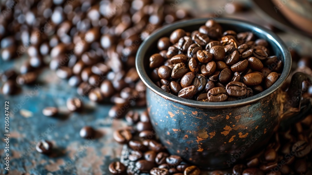Fototapeta premium Coffee beans in cup. Coffee background