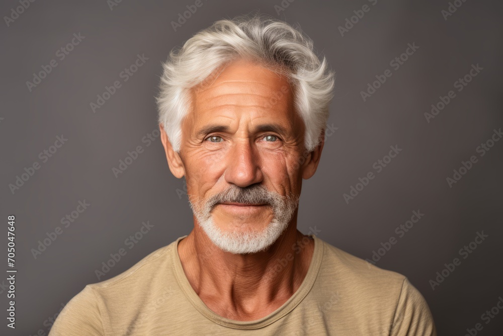 Portrait of a senior man with white hair and beard on grey background Portrait of a senior man with white hair and beard on grey background