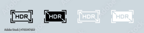 Hdr icon set in black and white. High dynamic range signs vector illustration.