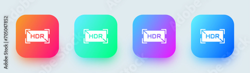 Hdr solid icon in square gradient colors. High dynamic range signs vector illustration.