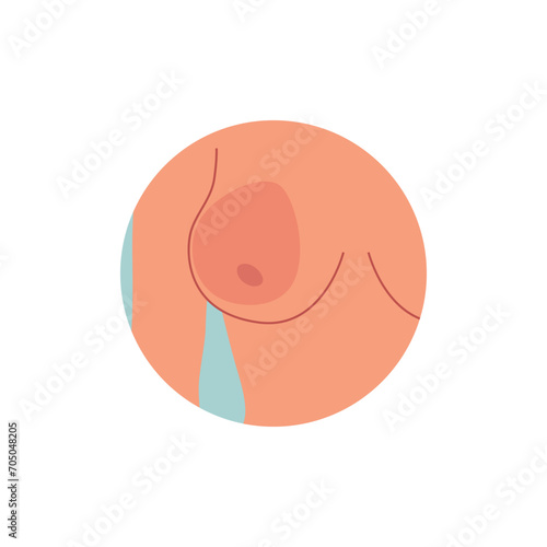 Breast reduction and correction plastic surgery, female breast with area marked vector illustration isolated on white