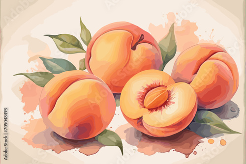 Vector realistic illustration of peach fruit, isolated on a lighten background. Design elements for invitations,