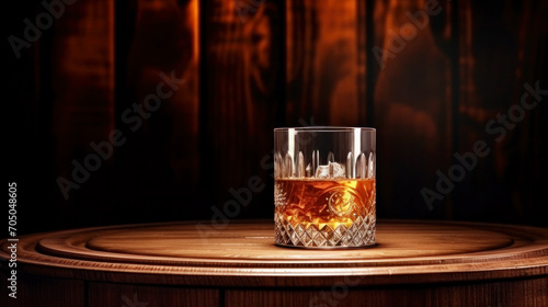 Alcohol whiskey drinks on counter wood in bar on blur background, Bartender serving drink at party