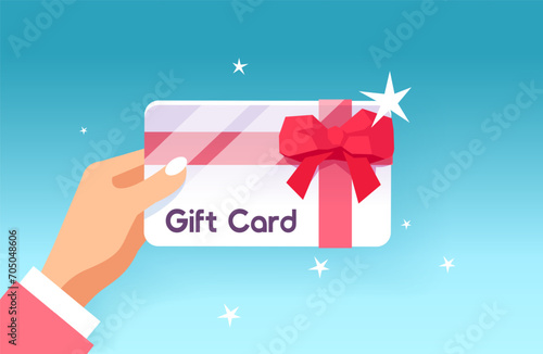 Vector of a woman holding a gift card