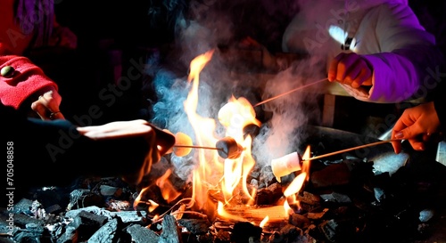 Marshmallows grillés au feu de charbon