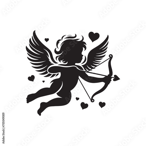 Romantic Valentine Cupid's Serenade: Silhouette Ideal for Love-inspired Stock - Cupid Vector Stock 
