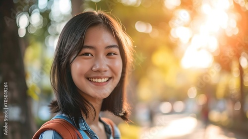 Female Asian student smiling with happiness. Created with Generative Ai technology. © Viktor