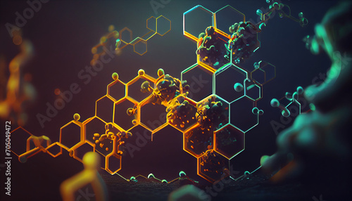 Hexagon DNA network, science chemical and biotechnology concept clean Background, Ai generated image photo