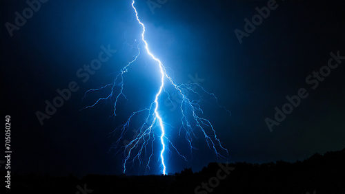 Glowing blue lightning struck in the darkness photo