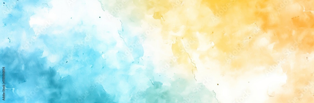 A vibrant watercolor painted background transitioning from blue to warm yellow, ideal for creative design and artwork.