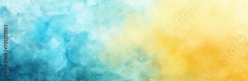 A vibrant watercolor painted background transitioning from blue to warm yellow, ideal for creative design and artwork.