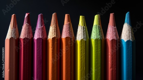 A Row of Colored Pencils Displayed Neatly Together on a White Surface