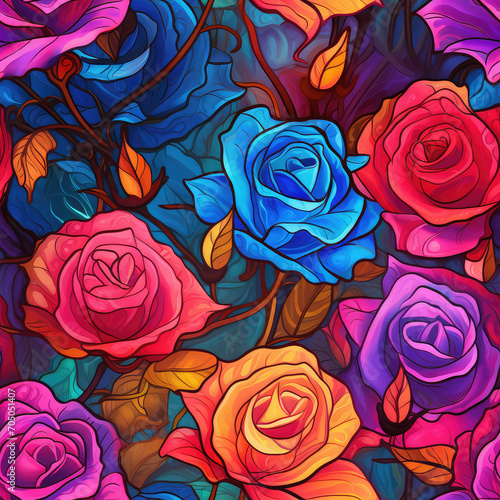 Enchanted Roses Digital art in different color tones Seamless pattern poster brochure coupon flyer ad design wallpaper background