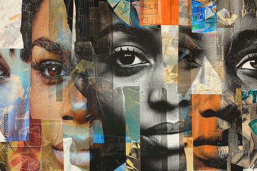 A vibrant and captivating blend of modern art and street graffiti, this mural features a woman's face in a stunning collage of colors and textures, evoking a sense of raw emotion and the power of vis