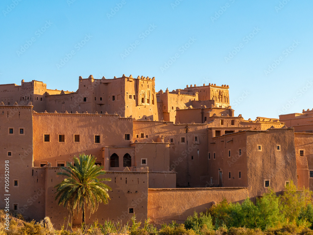 Kasbah Taourirt in Ouarzazate, Morocco shortly after sunrise