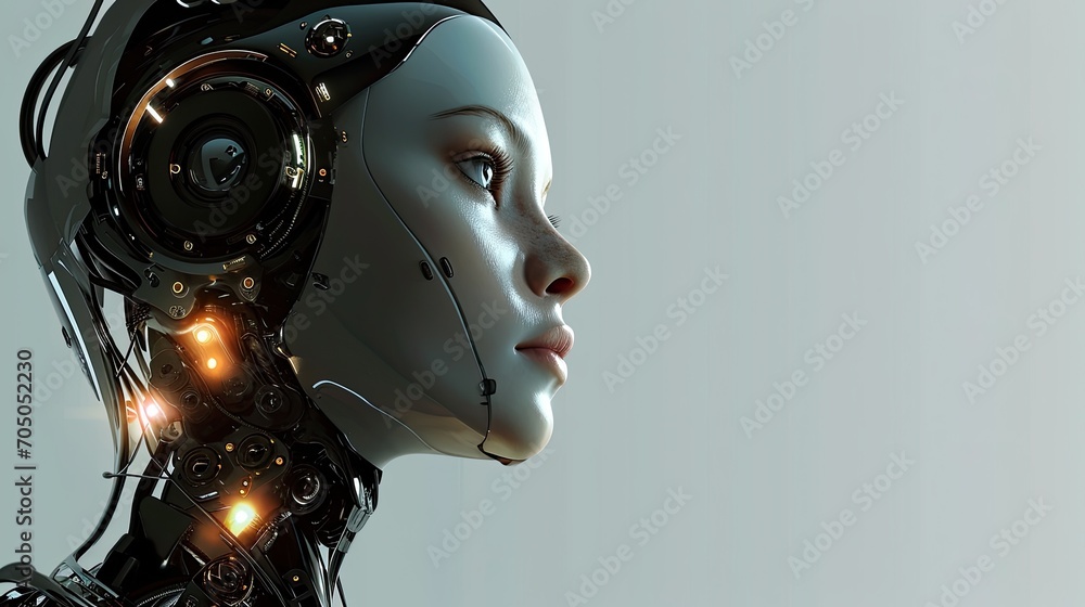 A hauntingly beautiful statue of a woman with a robot head captures the juxtaposition of humanity and technology in a stunning piece of art A hauntingly beautiful statue of a woman with a robot head captures the juxtaposition of humanity and technology in a stunning piece of art
