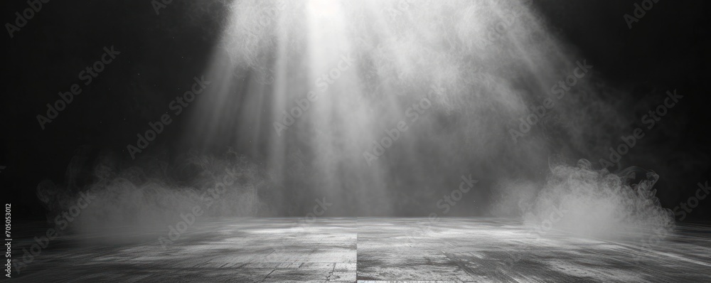 Mystical stage with dramatic lighting and smoke, ideal for theatrical performances and mysterious themes. - obrazy, fototapety, plakaty 