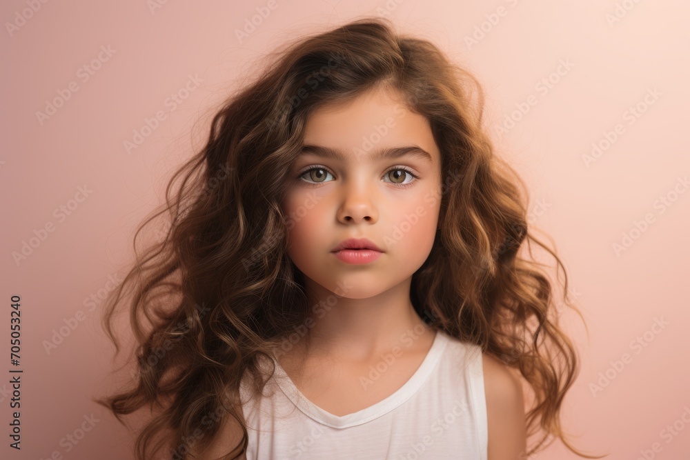 Portrait of a cute little girl with long curly hair on a pink background Portrait of a cute little girl with long curly hair on a pink background