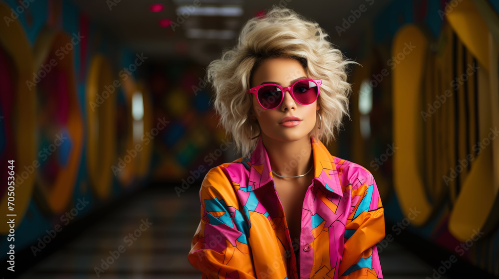 Photos of people in neon-colored street clothes. The style of the 90s meets the modern style. Generative AI Photos of people in neon-colored street clothes. The style of the 90s meets the modern style. Generative AI