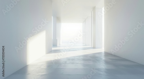 The light shines through a window  casting a soft glow on the floor and walls.