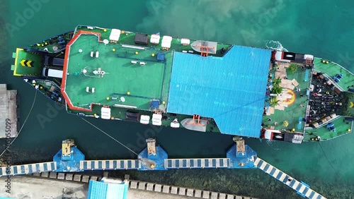 Aerial View of a Ferry Boat Anchored at Gorontalo Harbor in the Morning photo