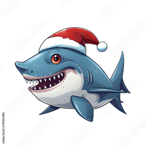 christmas baby shark illustration on transparent background