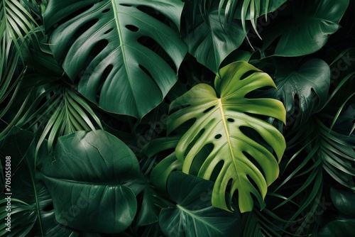 Monstera leaves in a lush and dense arrangement, perfect for nature-inspired themes.