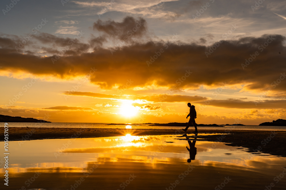 sunset on Trearddur Bay Beach, Anglesey Uk