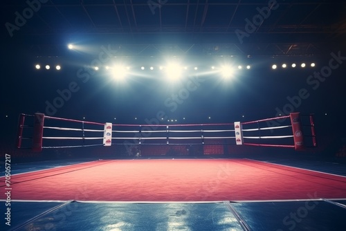 Epic professional boxing arena box ring sport empty background competition professional fight game spotlight stage fight match indoor tournament action platform for athletes engagement viewers event photo