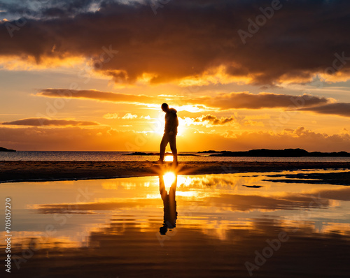 sunset on Trearddur Bay Beach, Anglesey Uk