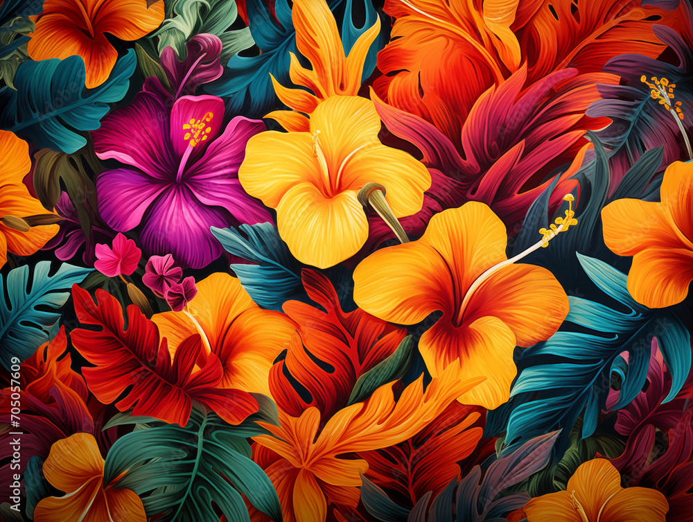 Vivid tropical floral print texture