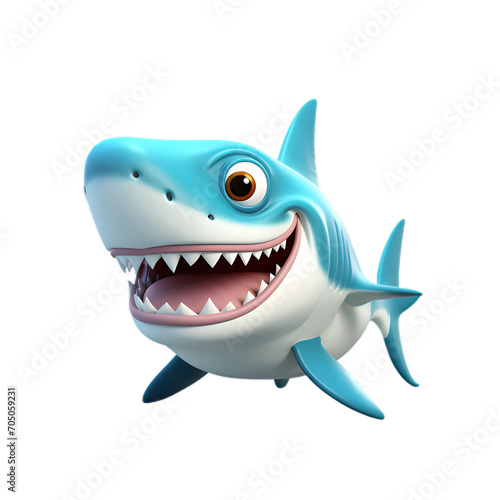 3d cartoon shark isolated on white and transparent background